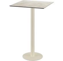 Stehtisch mit quadratischer Tischplatte und zentralem Standfuß