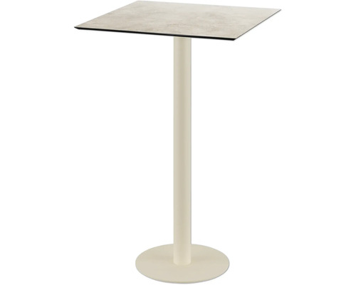 Stehtisch mit quadratischer Tischplatte und zentralem Standfuß