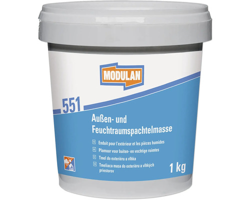 MODULAN 551 Aussen- und Feuchtraumspachtelmasse weiß 1 kg Eimer mit Außen- und Feuchtraumspachtelmasse, 1 kg