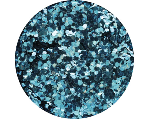 Nahaufnahme von blauem Glitzer in sechseckiger Form