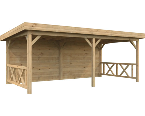 Pavillon Palmako Lenna 16,6 m² Set 308 inkl. Rückwand und Geländer 588 x 300 cm tauchimprägniert braun