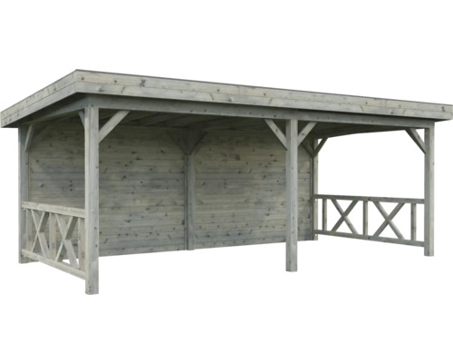 Pavillon Palmako Lenna 16,6 m² Set 308 inkl. Rückwand und Geländer 588 x 300 cm tauchimprägniert grau