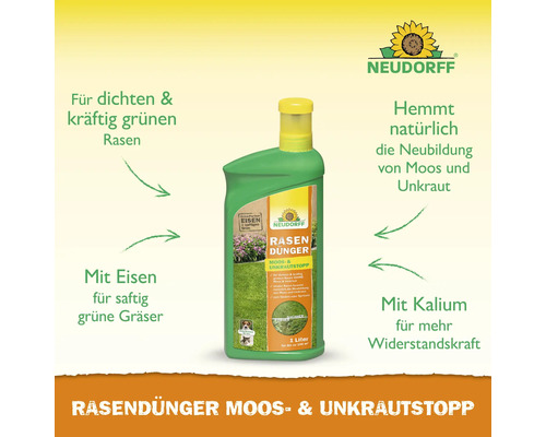 Neudorff Rasendünger Moos- und Unkrautstopp, 1 Liter Flasche