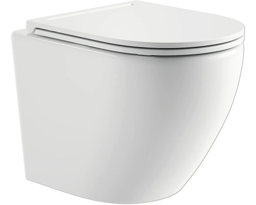Jungborn Wand-WC Set FOUR Tiefspüler ohne Spülrand erhöht weiß glänzend mit WC-Sitz (Absenkautomatik, Quick-Release leicht abnehmbar) und Schallschutzmatte Wand-Tiefspülklosett mit WC-Sitz