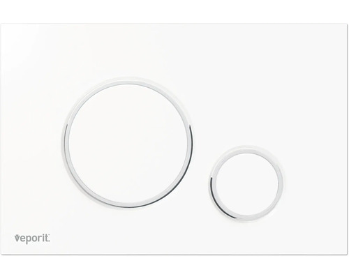 veporit Betätigungsplatte ROUND Platte weiß matt / Taster weiß matt mit Dekorring in chrom, Anti-Fingerprint und Antibakteriell Druckplatte für WC-Spülung mit zwei Tasten