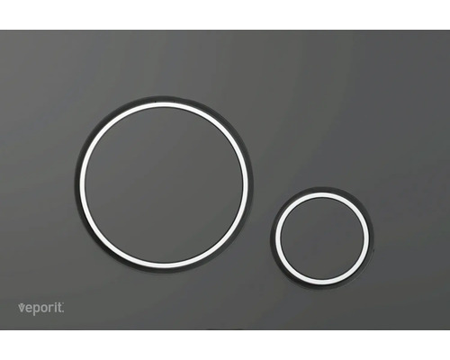 veporit Betätigungsplatte ROUND Platte gun metal matt / Taster gun metal matt mit Dekorring in chrom, Anti-Fingerprint und Antibakteriell Druckplatte für die Toilettenspülung mit zwei Tasten