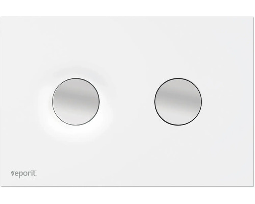 veporit Betätigungsplatte DOT Platte weiß matt / Taster chrom matt mit Anti-Fingerprint und Antibakteriell Veporit Betätigungsplatte mit zwei runden Tasten