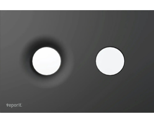 veporit Betätigungsplatte DOT Platte schwarz matt / Taster chrom matt mit Anti-Fingerprint und Antibakteriell Vaporit Badmöbelplatte mit zwei runden Waschtisch-Ausschnitten