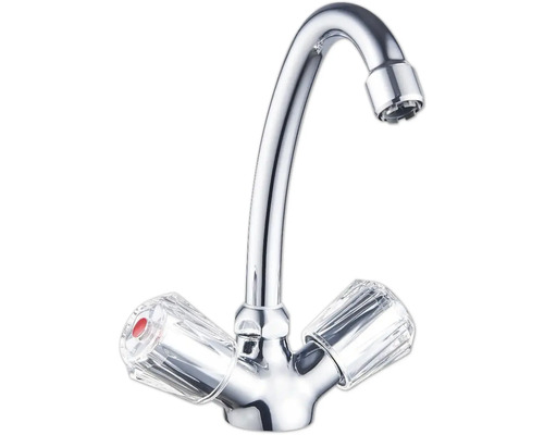 Wasserhahn aus Metall mit zwei Griffen für die Temperatureinstellung