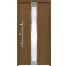 Haustür aus Holz mit Glaseinsatz und Griff