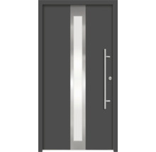 Graue Haustür mit Glaseinsatz und Griff