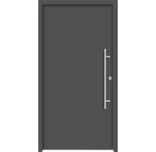 Graue Haustür mit Edelstahlgriff