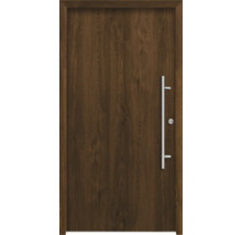 Braune Holztür mit Metallgriff