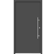 Graue Haustür mit Edelstahlgriff