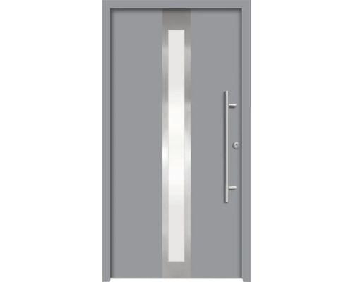 Splendoor Haustür ATHENE Aluminium 1100x2100 mm NCS S 6502-B (Grau) DIN Links (nach innen öffnend) RC 2 inkl. Beschlagset und Profilzylinder mit 3 Schlüssel Graue Haustür mit Glaseinsatz und Edelstahlgriff