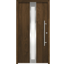 Haustür aus Holz mit Glaseinsatz und Griff