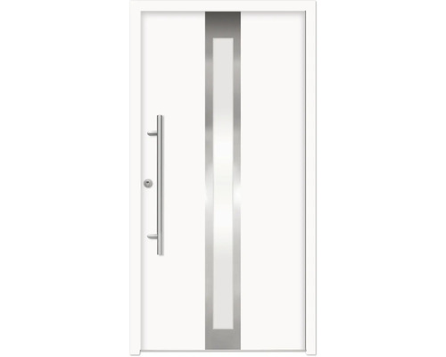 Splendoor Haustür ATHENE Aluminium 1000x2100 mm NCS S 0500-N Weiß DIN Rechts (nach innen öffnend) RC 2 inkl. Beschlagset und Profilzylinder mit 3 Schlüssel Weiße Haustür mit Glaseinsatz und Edelstahlgriff