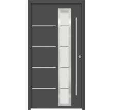 Moderne Haustür mit Glaseinsatz und horizontalen Zierlinien
