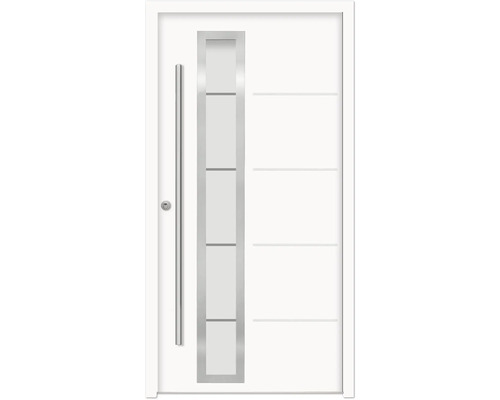 Splendoor Haustür DEMETER Aluminium 1000x2100 mm NCS S 0500-N Weiß DIN Links (nach innen öffnend) RC 2 inkl. Beschlagset und Profilzylinder mit 3 Schlüssel Weiße Haustür mit Glaseinsatz und Stangengriff