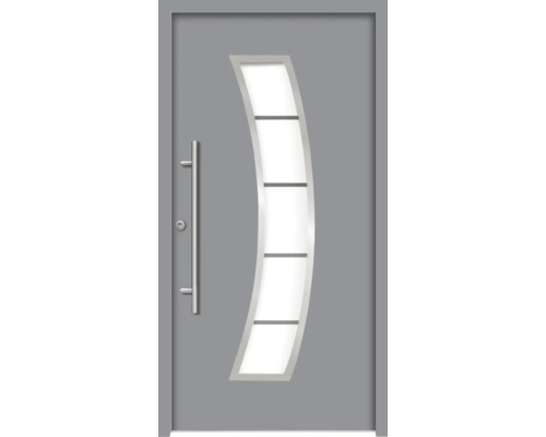 Splendoor Haustür HERMES Aluminium 1000x2100 mm NCS S 6502-B (Grau) DIN Links (nach innen öffnend) RC 2 inkl. Beschlagset und Profilzylinder mit 3 Schlüssel Graue Haustür mit Glaseinsatz und Edelstahlgriff