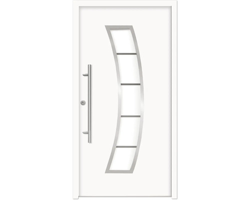 Splendoor Haustür HERMES Aluminium 1000x2100 mm NCS S 0500-N Weiß DIN Links (nach innen öffnend) RC 2 inkl. Beschlagset und Profilzylinder mit 3 Schlüssel Weiße Haustür mit Edelstahlgriff und bogenförmigem Glaseinsatz