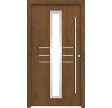 Moderne Haustür mit Glaseinsatz und Holzoptik