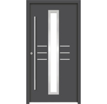 Haustür mit Glaseinsatz und horizontalen Zierlinien