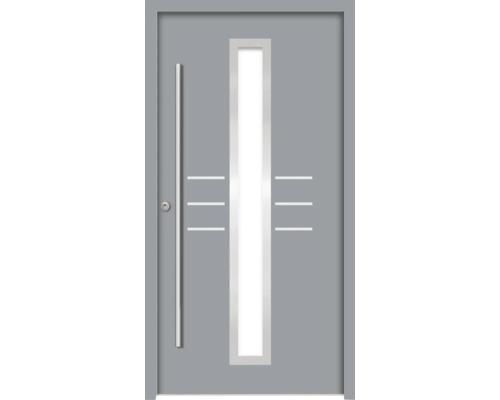 Splendoor Haustür HESTIA Aluminium 1000x2100 mm NCS S 6502-B (Grau) DIN Links (nach innen öffnend) RC 2 inkl. Beschlagset und Profilzylinder mit 3 Schlüssel Graue Haustür mit Glasausschnitt und Griff