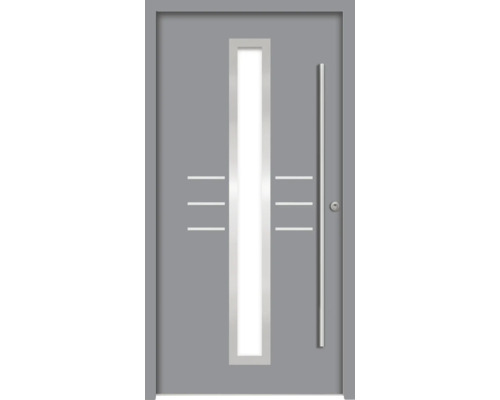 Splendoor Haustür HESTIA Aluminium 1000x2100 mm NCS S 6502-B (Grau) DIN Rechts (nach innen öffnend) RC 2 inkl. Beschlagset und Profilzylinder mit 3 Schlüssel Moderne Haustür mit Lichtausschnitt und Edelstahlgriff