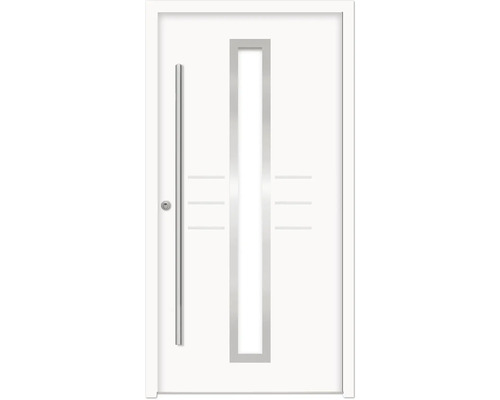 Splendoor Haustür HESTIA Aluminium 1000x2100 mm NCS S 0500-N Weiß DIN Links (nach innen öffnend) RC 2 inkl. Beschlagset und Profilzylinder mit 3 Schlüssel Weiße Haustür mit vertikalem Glaseinsatz und Stangengriff