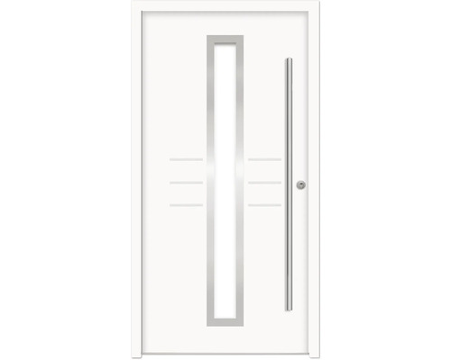 Splendoor Haustür HESTIA Aluminium 1100x2100 mm NCS S 0500-N Weiß DIN Rechts (nach innen öffnend) RC 2 inkl. Beschlagset und Profilzylinder mit 3 Schlüssel Weiße Haustür mit Glasausschnitt und Edelstahlgriff