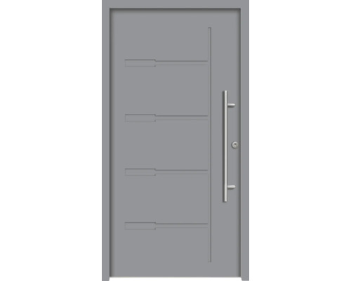 Splendoor Haustür ZEUS Aluminium 1100x2100 mm NCS S 6502-B (Grau) DIN Links (nach innen öffnend) RC 2 inkl. Beschlagset und Profilzylinder mit 3 Schlüssel Moderne Haustür mit Edelstahlgriff und horizontalen Designelementen