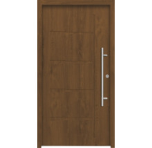 Holztür mit Edelstahlgriff