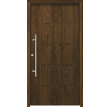 Haustür aus Holz mit Edelstahlgriff