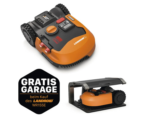 WORX 20V Akku-Mähroboter Landroid L2000 22cm/2.000 m² mit App WR155E, inkl. Installationsmaterial + GRATIS Zugabeartikel Garage WA0810