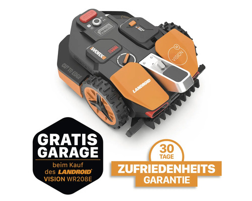 Akku-Mähroboter WORX 20V Landroid Vision M800 19cm/800m² mit App, ohne Begrenzungsdraht WR208E, inkl. 4Ah Akku und Ladestation + GRATIS Zugabeartikel Garage WA0825