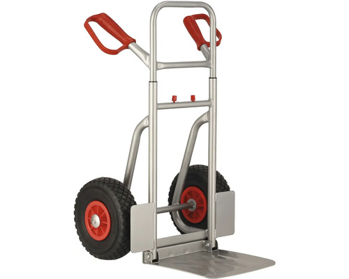 Sackkarre aus Metall mit zwei Rädern und roten Griffen