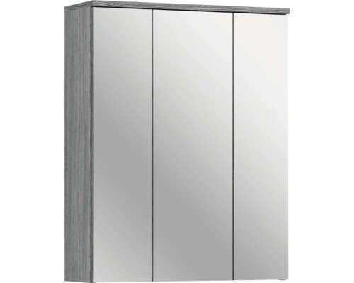 Xonox.home Spiegelschrank Blake 60 x 21 x 77 cm rauchsilber 3-türig Spiegelschrank mit drei Türen und Holzdekor