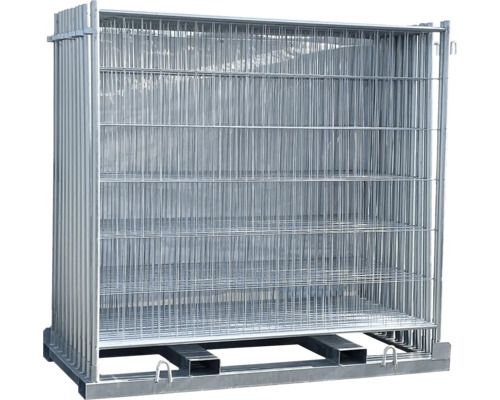 Stapelpalette mit Gitterzaunelementen aus Metall