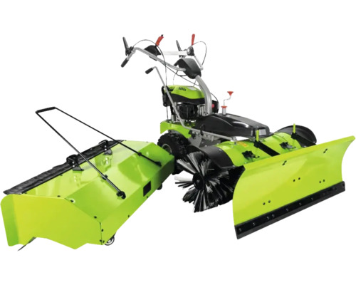 Kehrmaschine mit Schneeschild und Auffangbehälter