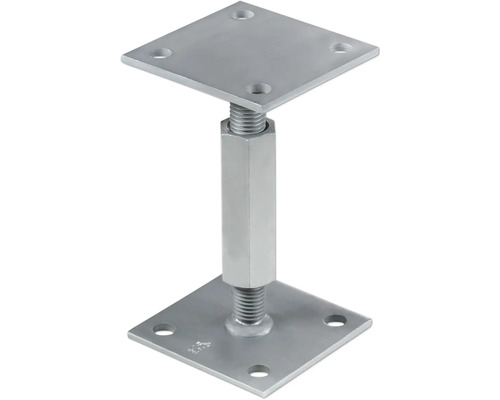Verstellbarer Pfostenträger aus Metall mit quadratischer Grundplatte und Montageplatte