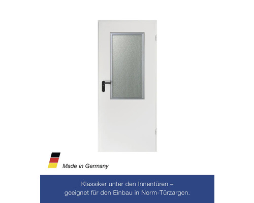 Weiße Innentür mit Glaseinsatz und schwarzem Türgriff