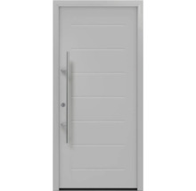 Moderne Haustür mit senkrechtem Griff und horizontalen Zierfräsungen