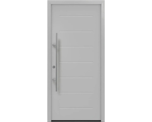 Haustür EcoStar ISOPRO Secur IPS 015 1000 x 2100 mm Links weißaluminium inkl. Beschlag-Set,Edelstahl Stangengriff,Sicherheitsprofilzylinder mit 5 Schlüsseln Moderne Haustür mit senkrechtem Griff und horizontalen Zierfräsungen