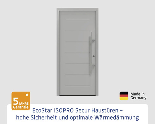EcoStar ISOPRO Secur Haustür mit fünf Jahren Garantie und Made in Germany Siegel für hohe Sicherheit und Wärmedämmung