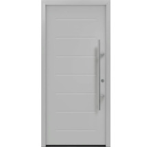 Moderne Haustür mit geraden Linien und Edelstahlgriff.