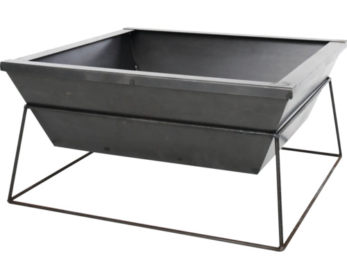 Feuerstelle aus Metall mit quadratischer Form und Untergestell