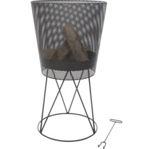 Feuerkorb aus Metall mit Holz und Schürhaken