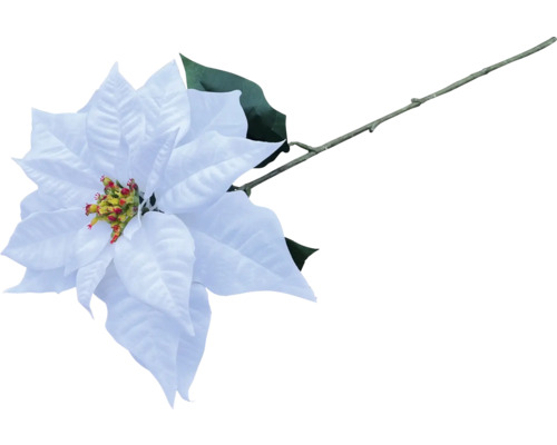 Weiße Kunst-Poinsettie mit Stiel und Blättern