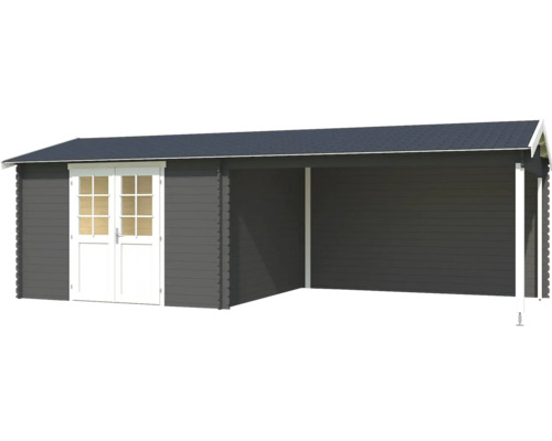 Holzgartenhaus mit Doppeltür und Anbau